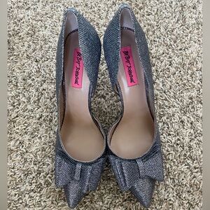 Betsey Johnson Sparkling Silver Heels with Bow